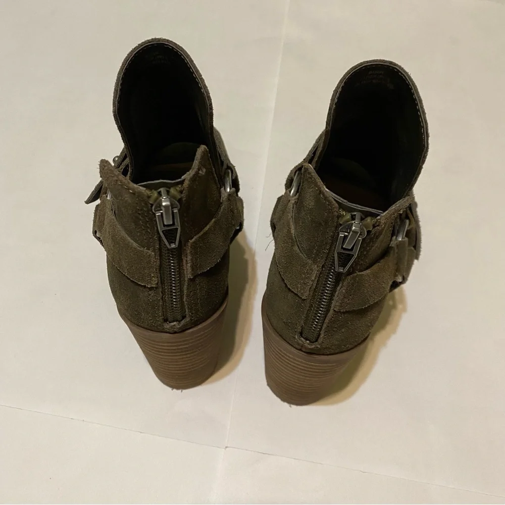 Crown Vintage Olive Green Peep Toe Suede Women's Ankle Boots
